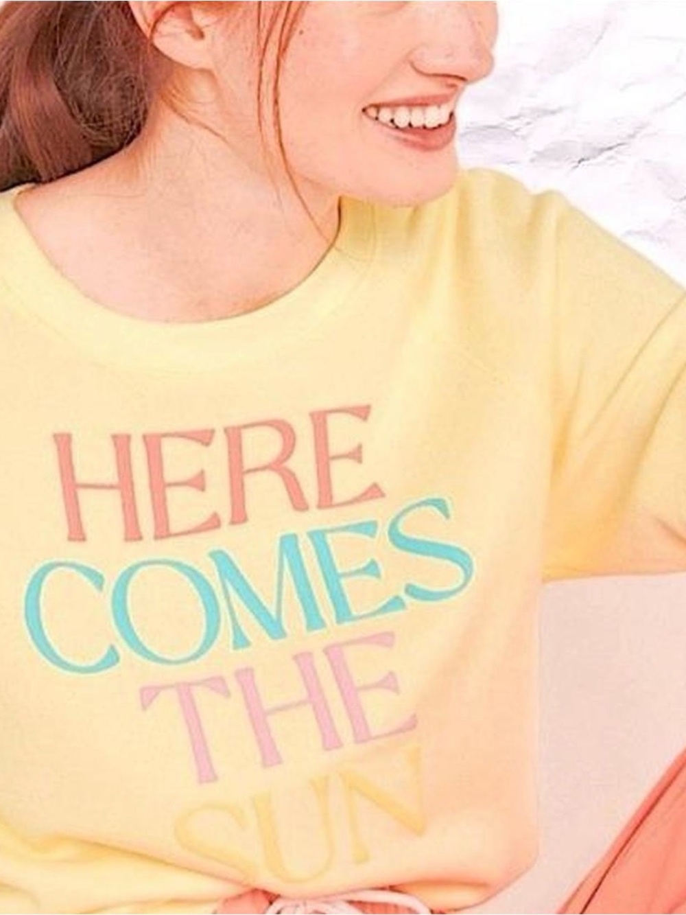 Old Navy Pale Yellow Crewneck Sweater with Multicolor Lettering